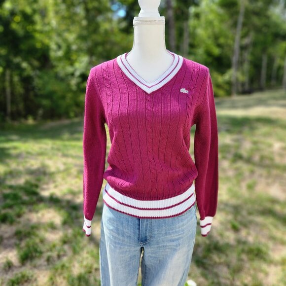 Lacoste Sweaters - RARE Authentic Vintage 70's Lacoste Purple Cable Knit Sweater
